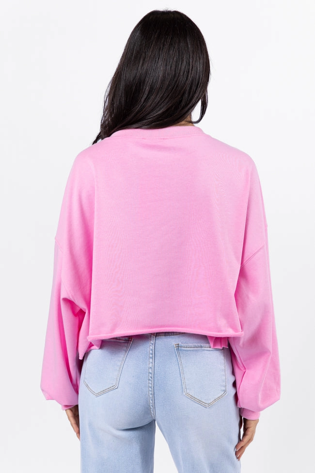Wrapped Around My Finger Bow Sequin Patch Pink Cropped Sweatshirt FINAL SALE