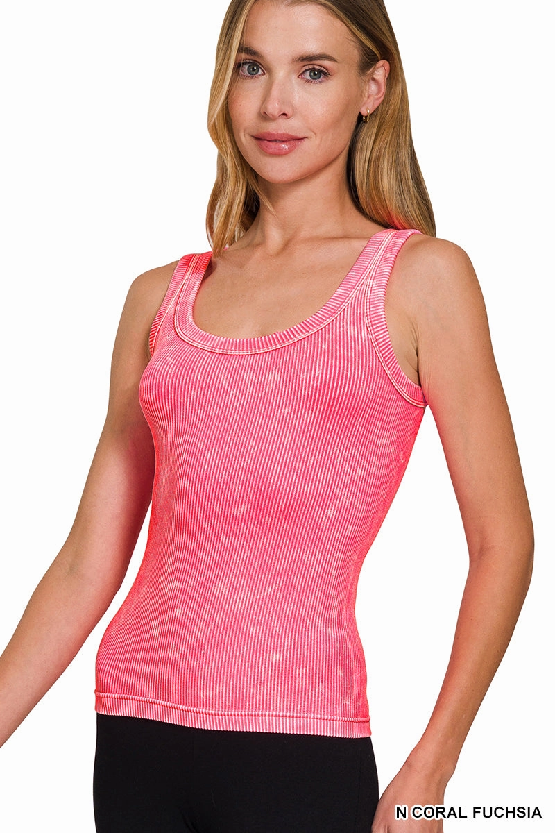 Zenana Reversible Mineral Washed Ribbed Tank NTW-6363