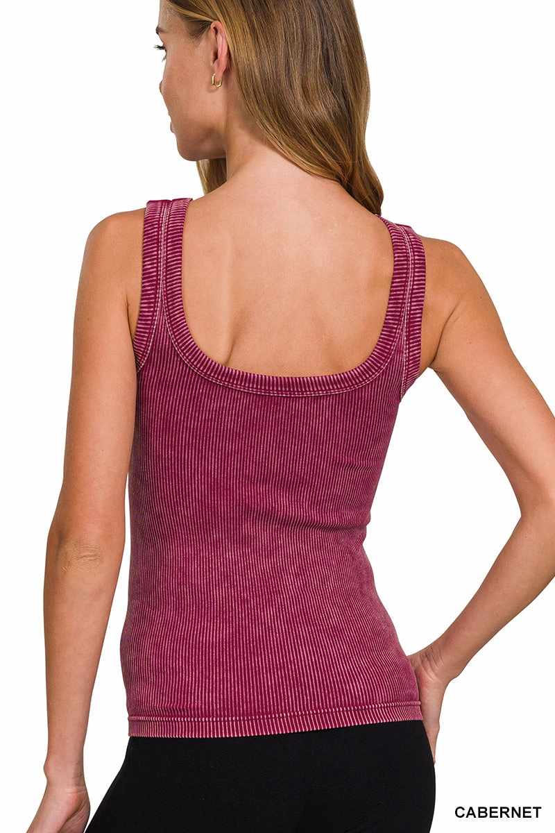 Zenana Reversible Mineral Washed Ribbed Tank NTW-6363
