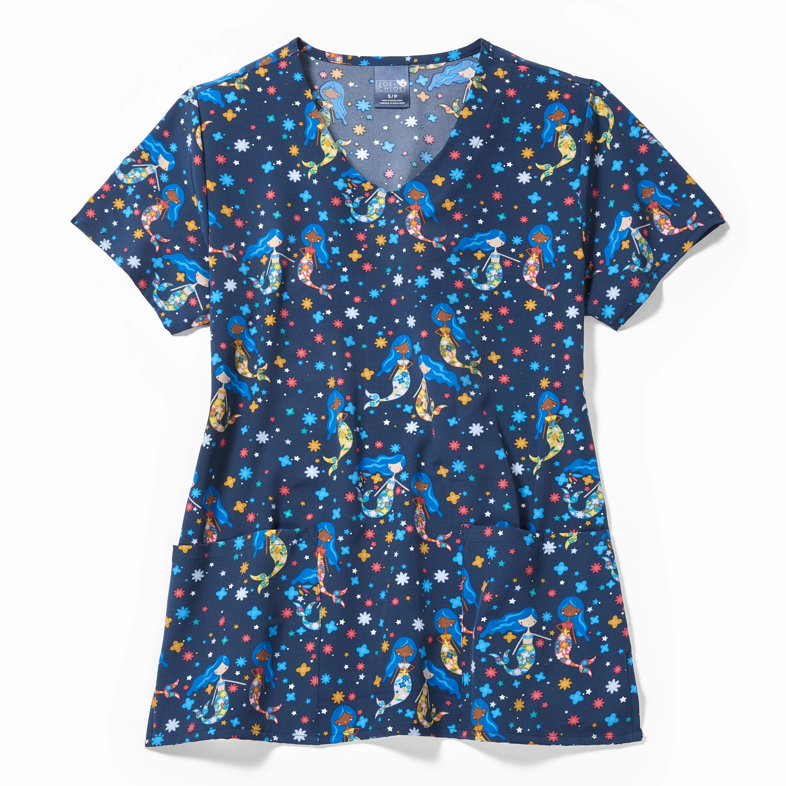 Zoe Chloe Performance V-Neck Print Scrub Top - Summer Splash