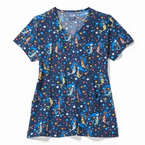 Zoe Chloe Performance V-Neck Print Scrub Top - Summer Splash